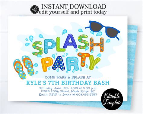 splash birthday party invitations